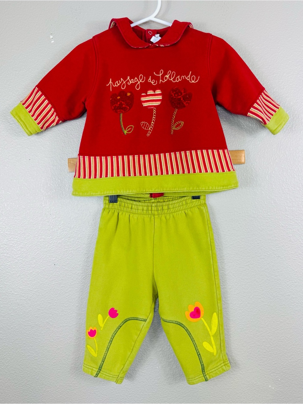 Catimini tulip Fleece sweatsuit set green red holland
